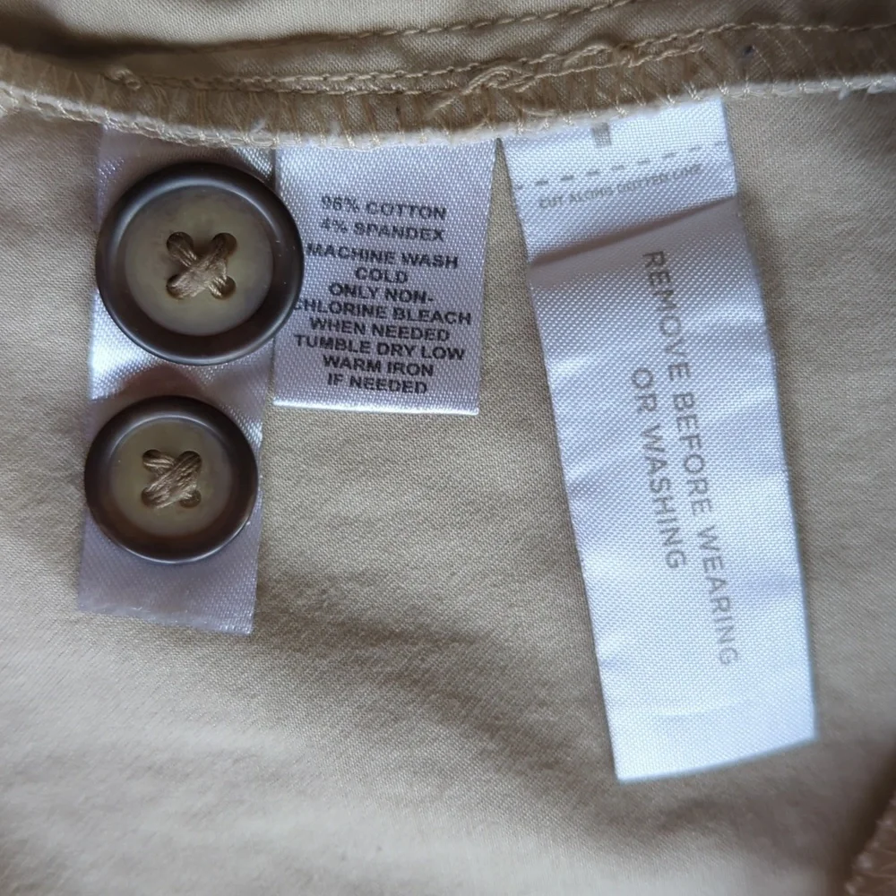 Ann Taylor Loft Khaki Safari Button Tab Sleeve Collared Dress SP Tan Pockets - Picture 9 of 16